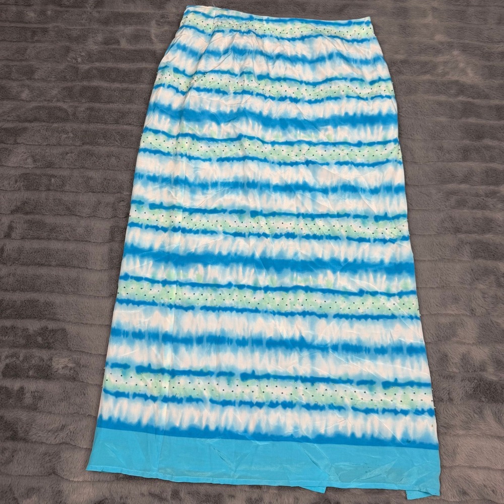 Plaza South Blue Tie Dye Silk Beaded Maxi Skirt Size 8 022288